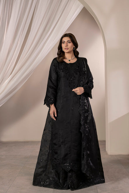 Black embroidered Pakistani 3 piece suit with dupatta for women - photo 1