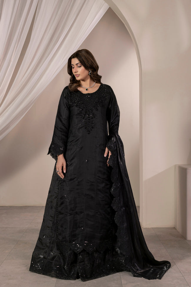 Black embroidered Pakistani 3 piece suit with dupatta for women - photo 2