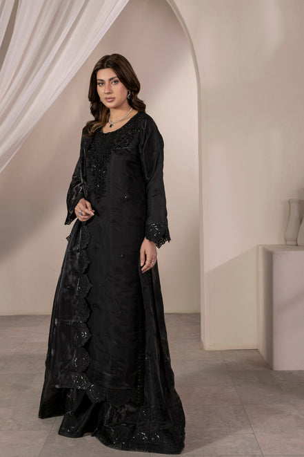 Black embroidered Pakistani 3 piece suit with dupatta for women - photo 3
