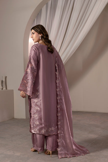 Dusty mauve floral embroidered 3 piece Pakistani suit with cutwork dupatta - photo 4