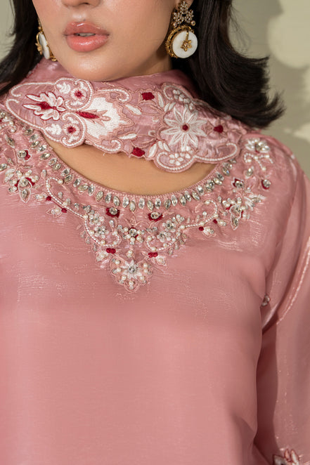 Dusty pink embroidered 3 piece Pakistani suit with embroidered sleeves for women - photo 4