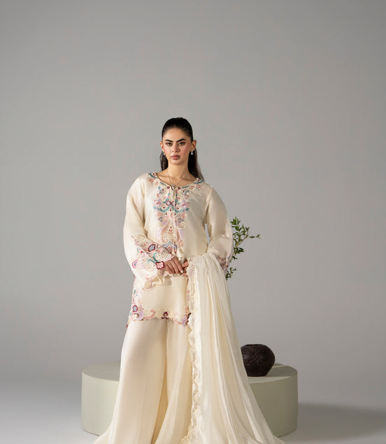 Ivory floral embroidered 3 piece Pakistani suit for women - photo 4