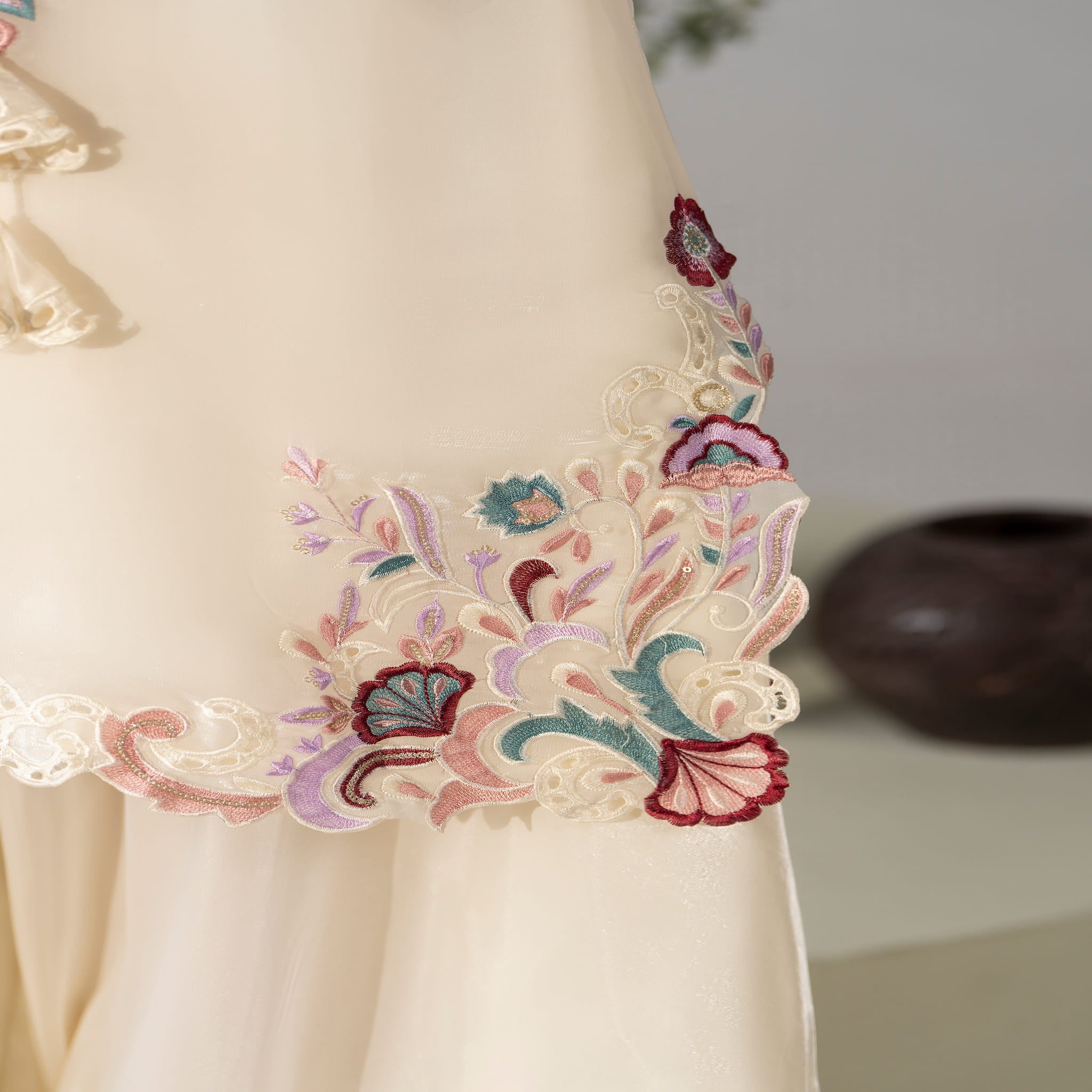 Ivory floral embroidered 3 piece Pakistani suit with embroidered dupatta - view 5