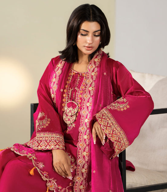Magenta embroidered 3 piece Pakistani suit for women with gold embroidery detail - photo 4