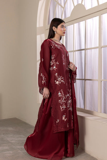 Maroon embroidered 3 piece Pakistani formal suit for women - photo 2