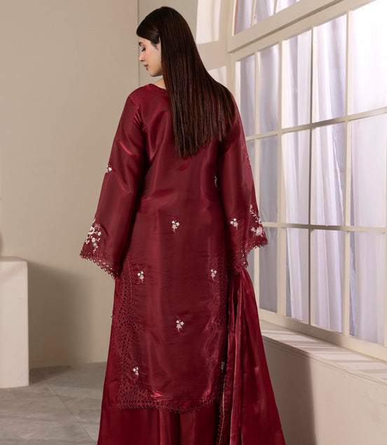 Maroon embroidered 3 piece Pakistani formal suit for women - photo 5