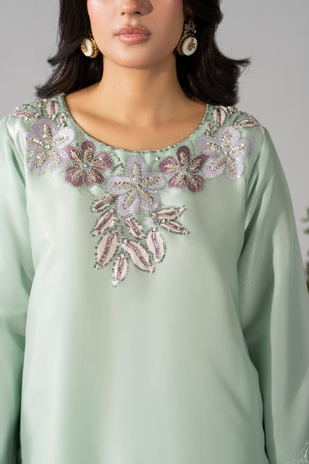 Mint green floral embroidered 3 piece Pakistani suit for women, festive wear - photo 4