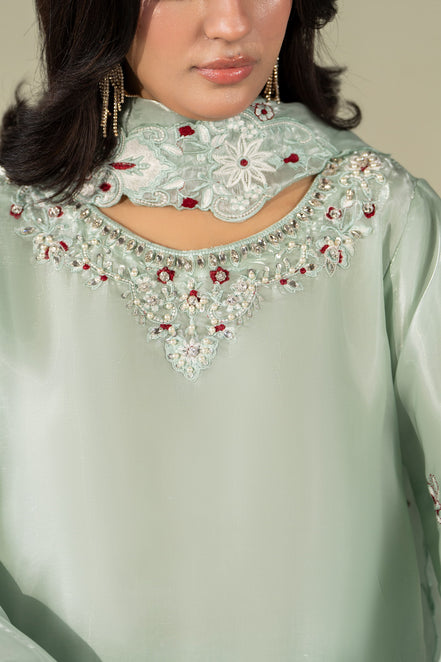 Mint green pastel embroidered 3 piece Pakistani suit with dupatta for women - photo 3
