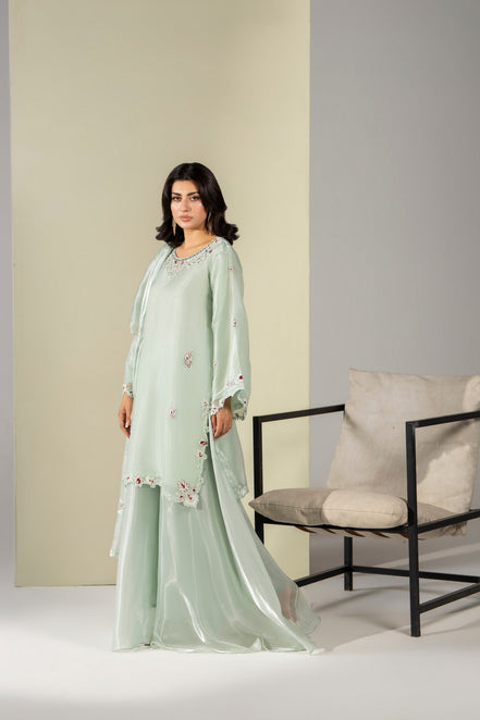 Mint green pastel embroidered 3 piece Pakistani suit with dupatta for women - photo 4