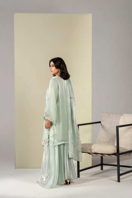 Mint green pastel embroidered 3 piece Pakistani suit with dupatta for women - photo 5
