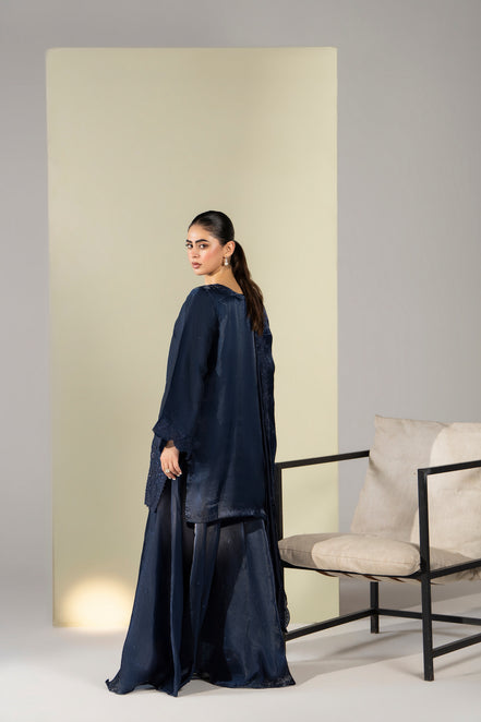 Navy blue embroidered Pakistani 3 piece suit with dupatta for women - photo 3