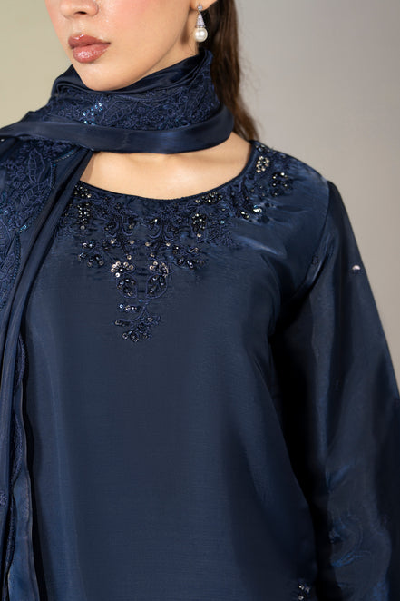 Navy blue embroidered Pakistani 3 piece suit with dupatta for women - photo 5