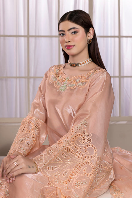 Peach cutwork embroidered 3 piece Pakistani suit for women - photo 5