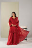 Red embroidered Pakistani 3 piece suit with chiffon dupatta and wide-leg trousers - photo 1