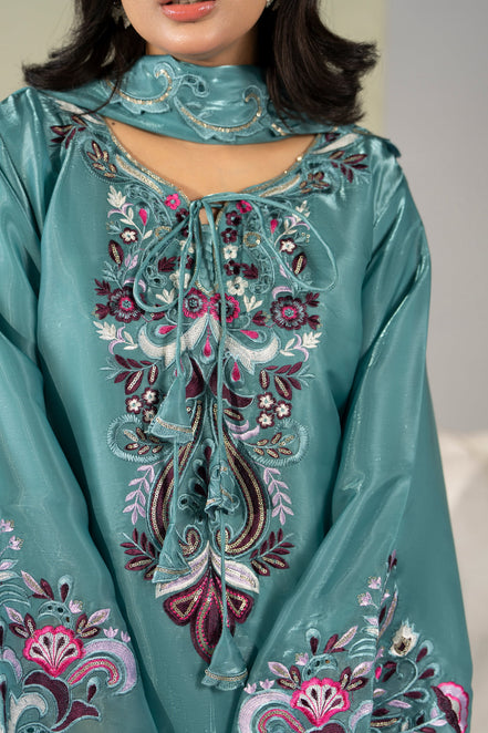 Teal floral festive embroidered 3 piece Pakistani suit with dupatta for women - photo 3