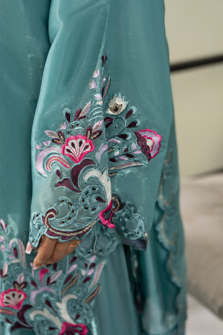 Teal floral festive embroidered 3 piece Pakistani suit with dupatta for women - photo 4